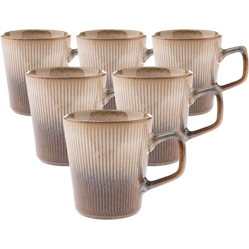 Set de 6 căni ceramice Rustik 410 ml, maro deschis, maro deschis