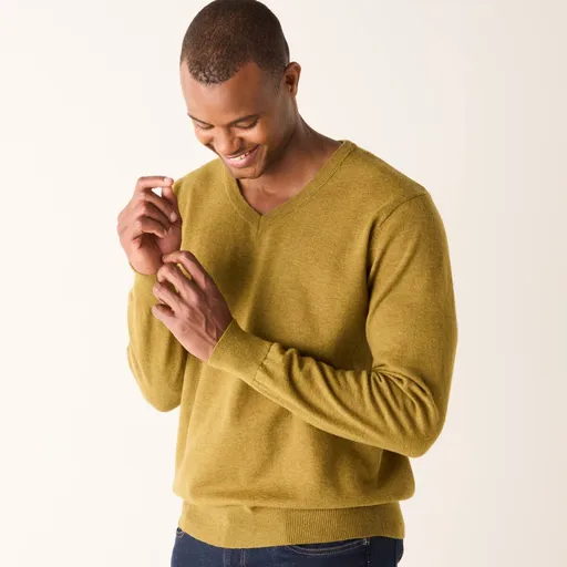 Pulover cu decolteu în V, 80% lână, 20% poliamidă