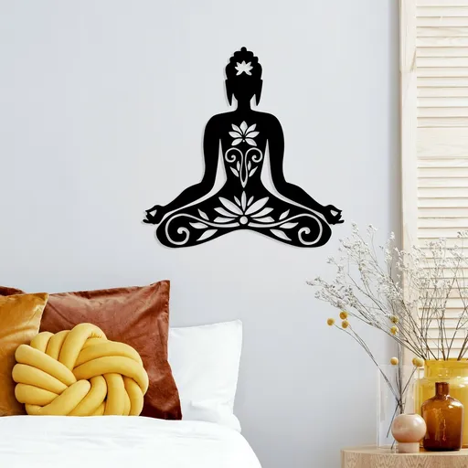 Decoratiune de perete, Yoga 5, Dimensiune: 70 x 70 cm, Negru