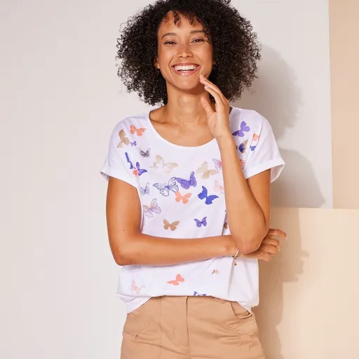 Tricou cu mâneci scurte, imprimat cu fluturi