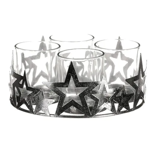 Sfeșnic de Advent cu sticlă Stea, metal, argintiu, argintiu