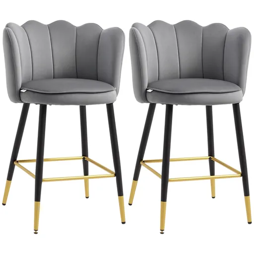 HOMCOM Set de 2 Scaune de Bar Elegante, Înalte cu Spătar, Bază din Oțel Stabil, Gri Carbune, pentru Bucătărie | Aosom Romania