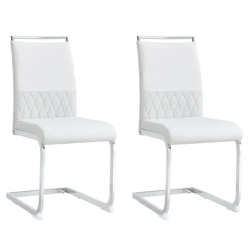 Set de 2 scaune moderne pentru sala de mese, cu spătar înalt, din PU și material textil, pentru bucătărie și birou, Alb