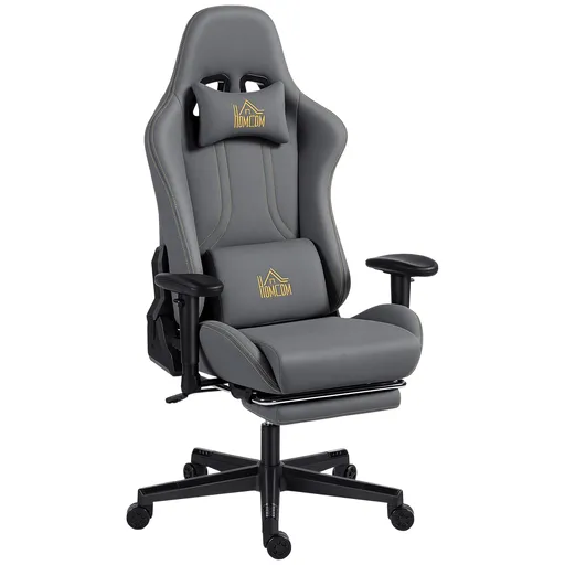 HOMCOM Scaun gaming ergonomic, fotoliu gamer cu cotiere 3D, spătar înclinabil, înălțime reglabilă, 72x76x132cm, gri | Aosom Romania