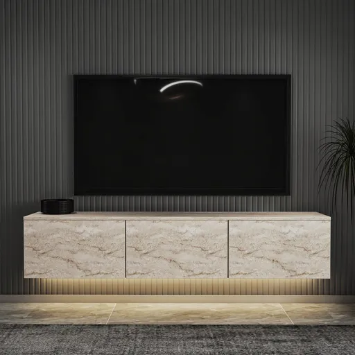 Comoda TV, Hanah Home, Neon Illuminated, 160x35x32 cm, Travertin
