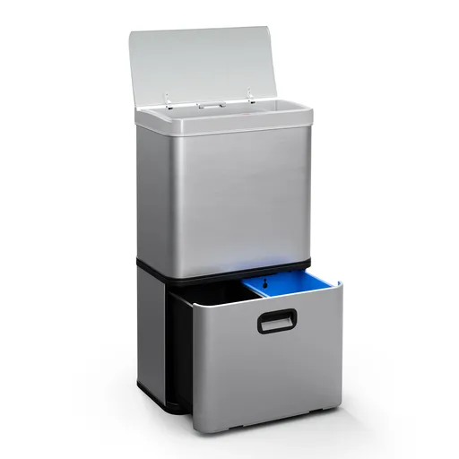 Klarstein Coș de gunoi fără atingere, cu senzor, 56 l, din oțel inoxidabil, închidere ușoară, cu baterii, afișaj LED, temporizator