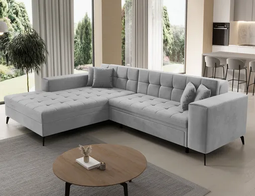 Coltar extensibil stanga 4 locuri ELTAP, Sol-20, Solange, 292x196x84 cm, lemn/poliester, gri deschis