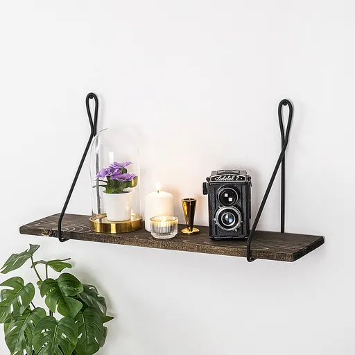 Raft de perete, Hanah Home, Amaryllis, 60x27x15 cm, Negru / Nuc Inchis