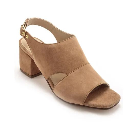 Sandale cu toc din piele de căprioară