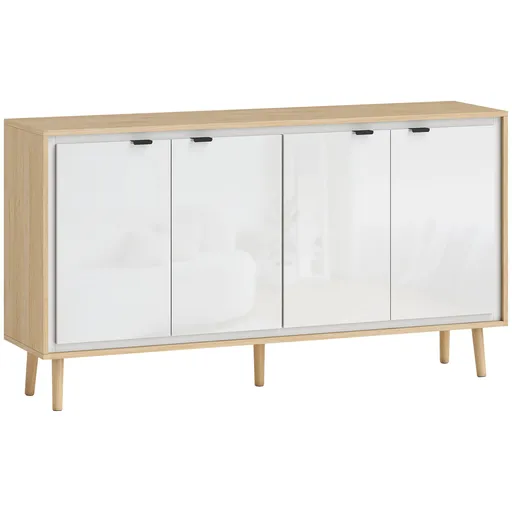 HOMCOM Bufet Modern cu 4 Uși și Raft Reglabil 141x35x77cm Alb și Stejar | Aosom Romania