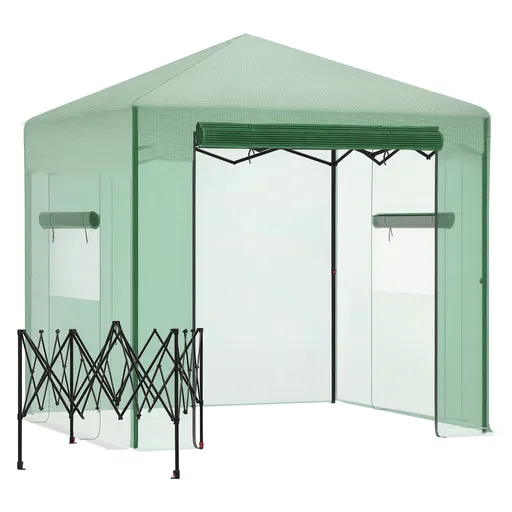 Outsunny Seră Seră Seră cu Ușă și Fereastră Rulante PE Oțel Verde Închis 238 x 178 x 240 cm | Aosom Romania