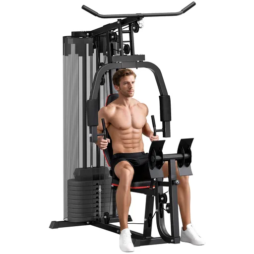 SPORTNOW Stație Fitness Multifuncțională cu 45 kg pentru Antrenament cu Presă Piept și Picioare, 160x108x200 cm, Negru | Aosom Romania