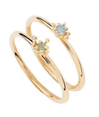 PDPAOLA Set de inele placate cu aur cu pietre de zircon Les Fleurs Colors AN01-C94 58 mm