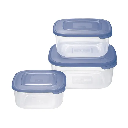 Set de recipiente de plastic Tontarelli pentrualimente 3 buc, pătrat, albastru, albastru