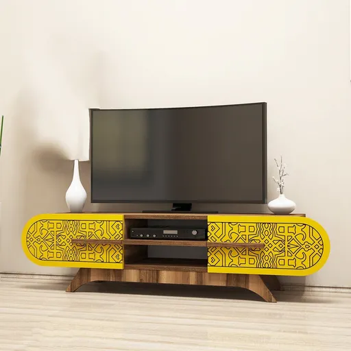 Comoda TV, Hanah Home, Defne, 145x37x37 cm, Nuc / Galben