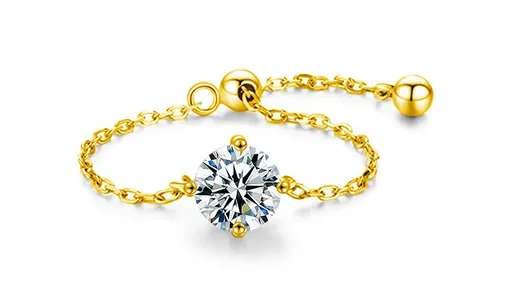 Troli Inel tip lanț, placat cu aur, cu cristal strălucitor