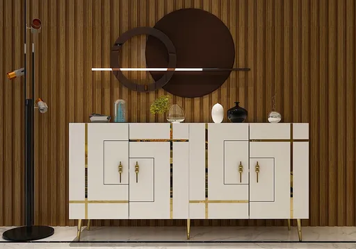 Consola, Hanah Home, Line KB150, 150x75x35 cm, Alb/Auriu