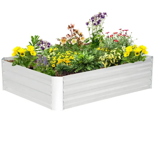 Outsunny Pat de grădină înălțat pătrat din oțel galvanizat cu protecție împotriva buruienilor 120 x 90 x 30 cm argintiu | Aosom Romania