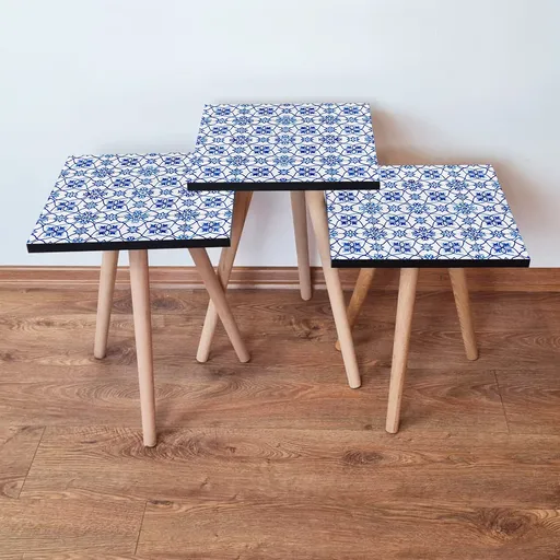 Set masute 3 piese, Hanah Home, 3Shp37, Bleumarin / Albastru / Alb