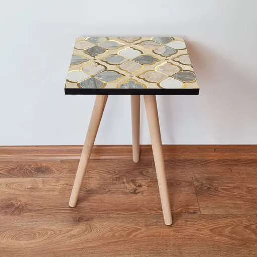 Masuta, Hanah Home, Shp136, 35x42x35 cm, Bej / Gri / Auriu