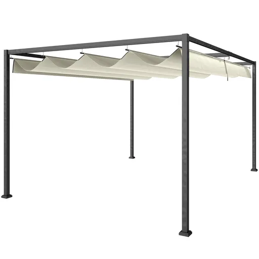 Outsunny Pergolă de Grădină 4x3 m Gazebo cu Acoperiș Retractabil din Poliester, Rezistent pentru Evenimente, Crem | Aosom Romania