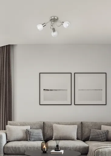 Plafoniera Antibes, RL, 47x20 cm, 28W, 3x E14, metal, nichel mat/alb