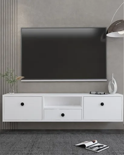 Comoda TV, Hanah Home, 1301-DROP-1, 140x30x30 cm, PAL , Alb/Negru