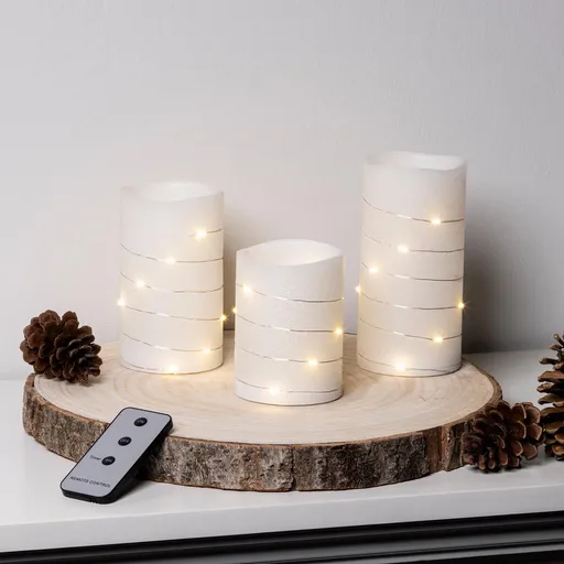 3 Lumânări de ceară LED cu lanț LED