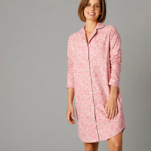 Cămașă de noapte din flanelă cu nasturi, cu imprimeu floral