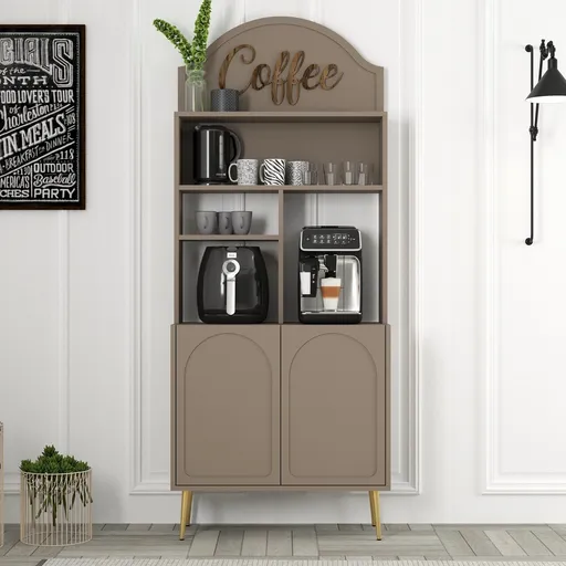 Dulap de bar pentru cafea, Hanah Home, Lyon 80, 81.3x201x35 cm, Atlas / Aur