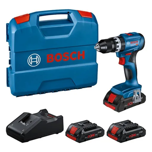 Set cheie cu impact fără fir Bosch Professional GSB 18V-45 0615A5002U, 850W, 21/45 Nm, 500-1900 rpm, 4 Ah, 3 baterii, Carcasă, Albastru