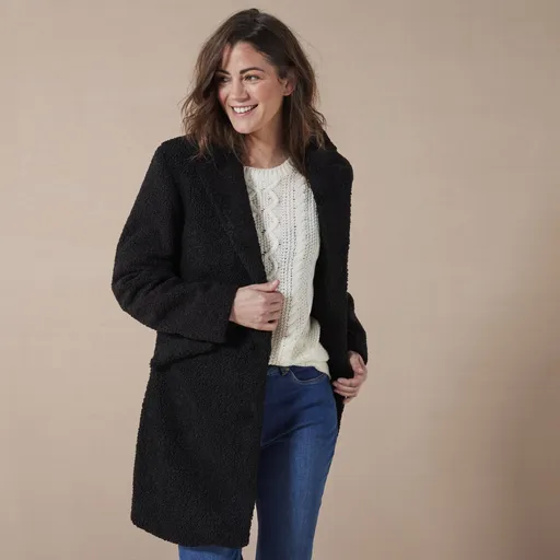 Palton bouclé cu guler larg