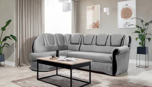 Coltar extensibil stanga 3 locuri ELTAP, L-005, Lord, 243x180x112 cm, lemn/poliester, gri deschis/negru