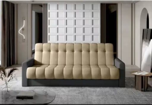 Canapea extensibila 3 locuri ELTAP, Garett, 212x85x90 cm, lemn/poliester, maro deschis/gri inchis