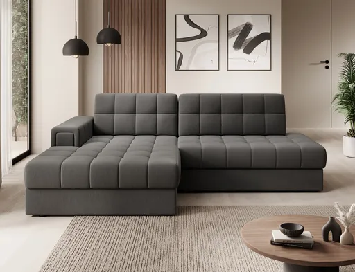 Coltar extensibil stanga 3 locuri ELTAP, LT-06SO, Blezalt, 240x150x82 cm, lemn/poliester, gri inchis