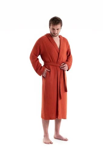Halat de baie unisex, L'essentiel Maison, Muslin, Caramiziu