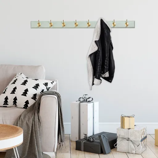 Cuier de perete din lemn, Hanah Home, ASK-019, 100x7x8 cm, Mentă / Aur