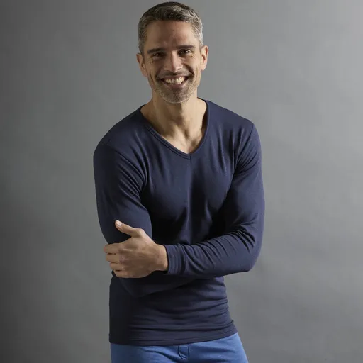 Set de 2 tricouri Thermoperle cu mânecă lungă și decolteu în V, căldură medie