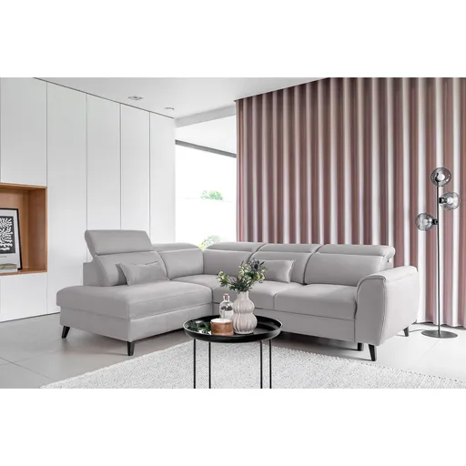 Coltar extensibil stanga 4 locuri ELTAP, LT-03NU, Noble, 255x201x100 cm, lemn/poliester, gri deschis