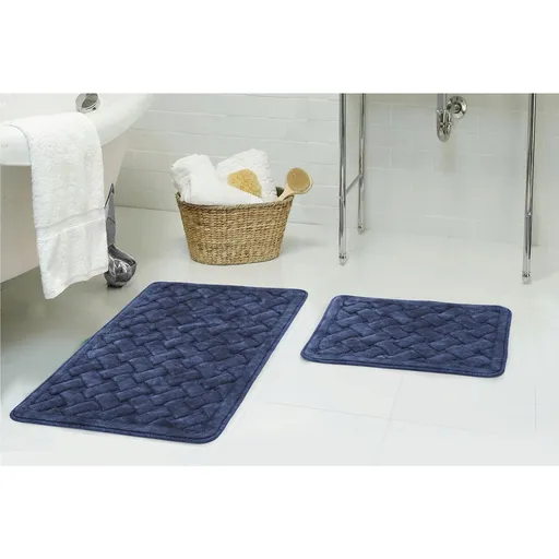 Set covorase de baie, L'essentiel Maison, Cottonkt 000198, Albastru inchis