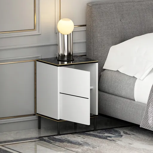 Noptiera, Hanah Home, Imaj, 40x60x35 cm, Alb / Negru / Auriu