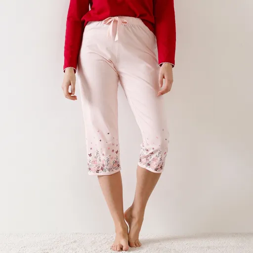 Pantaloni de pijama 3/4 cu imprimeu floral la capetele picioarelor