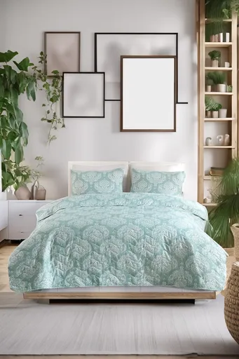 Set cuvertura de pat dubla 3 piese, L'essentiel Maison, Post, Apa Verde