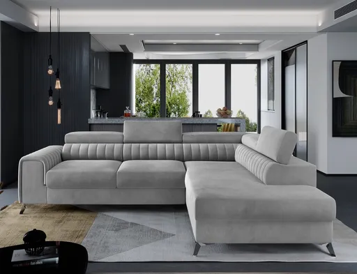 Coltar extensibil dreapta 4 locuri, ELTAP, Lau-25, Laurence, 278x205x92 cm, lemn/poliester, gri deschis