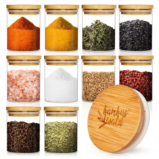 Klarstein Recipiente rotunde, capac din bambus, 10 bucăți, fiecare de 150 ml, etanș