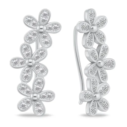 Brilio Silver Cercei gingași longitudinali din argint flori de zirconi EA225W