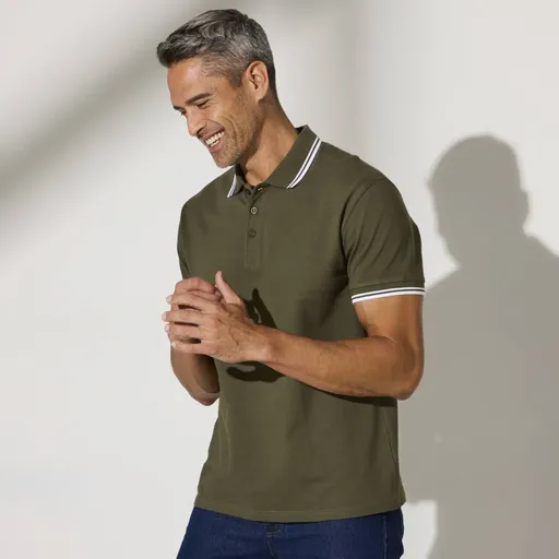 Cămașă polo din tricot piqué, cu mâneci scurte și dungi pe mâneci și guler