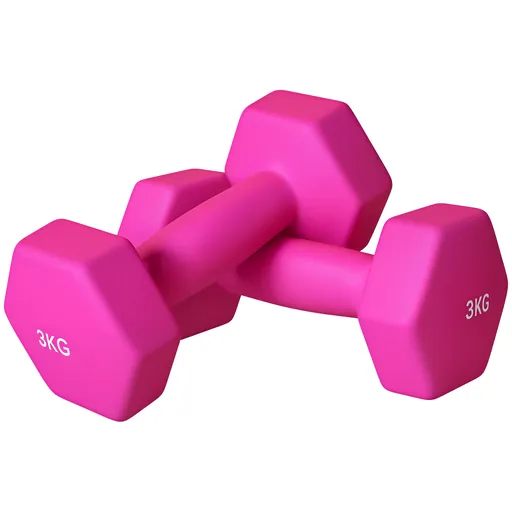 SPORTNOW Set de 2 gantere hexagonale cu mâner antiderapant pentru antrenament acasă, 2 x 3 kg, roz | Aosom Romania