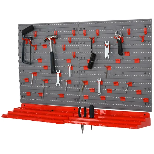 DURHAND Organizator de Scule de Perete 54 Bucăți cu 50 Cârlige, Cutie pentru Depozitare Scule Roșu Gri | Aosom Romania