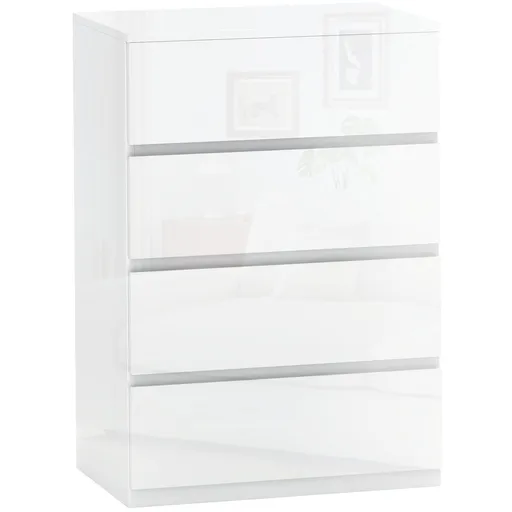 HOMCOM Comodă Modernă cu 4 Sertare Anti-Răsturnare, Comodă din Pal Melaminat, 55x33x80 cm, Alb Lucios | Aosom Romania